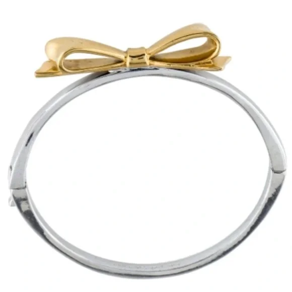 kate spade Love Notes Two-Tone Bow Bangle Hinged Bracelet - Silver and Gold - Picture 2 of 7
